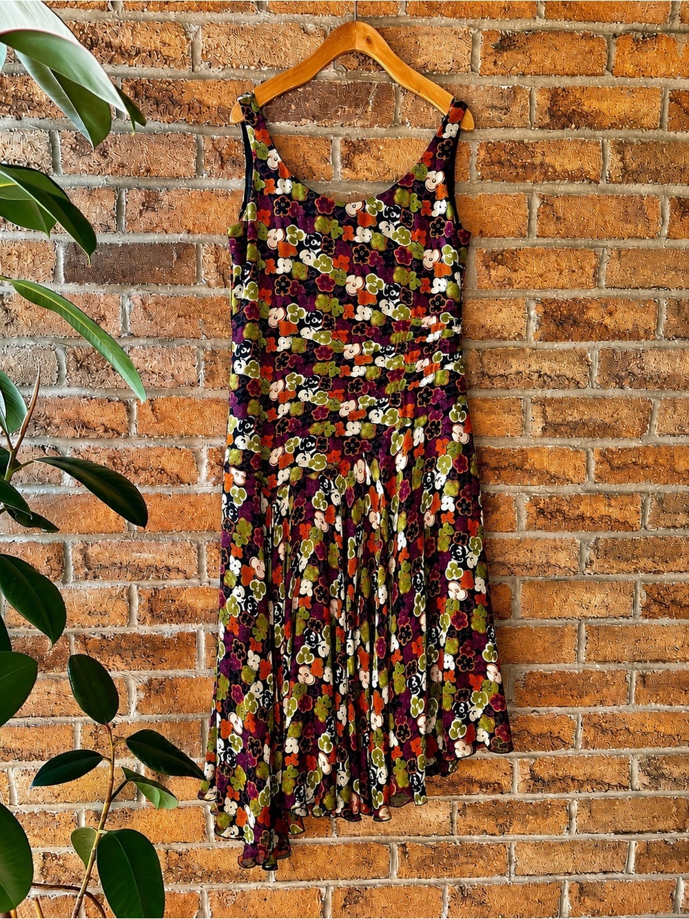 JONES NEW YORK 100% Silk Floral Midi Dress Handkerchief Hem Sleeveless - Picture 2 of 12